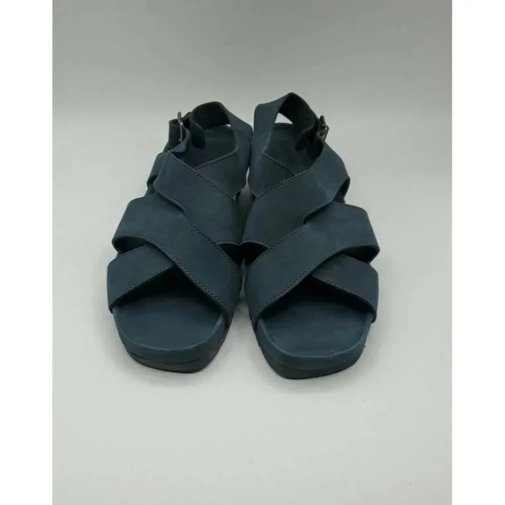 G.H. Bass Sandals Womens Azalea 9 Navy Blue Leather Suede Strappy Comfort Shoes